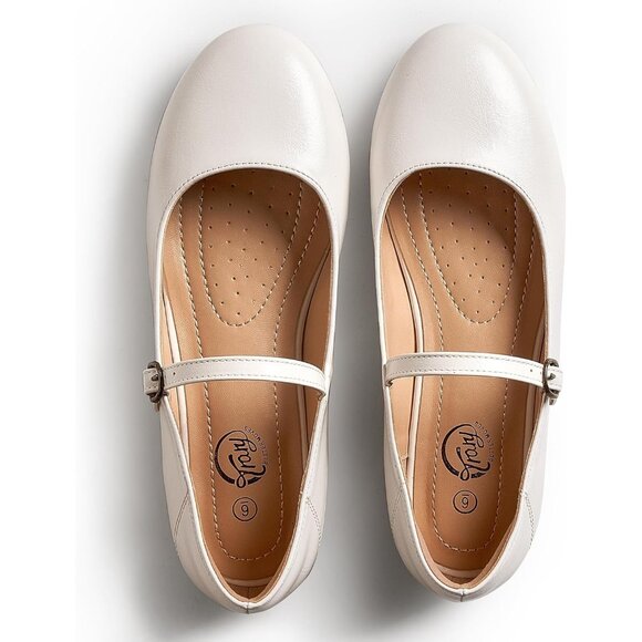 Trary Women New White Leather Round Toe Ankle Strap Ballet Flats Shoes - Picture 4 of 8